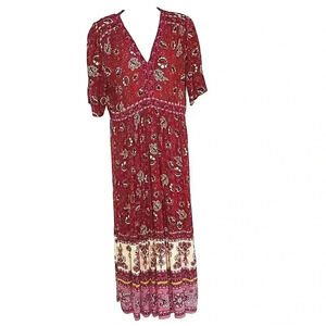 Knox Rose Maxi Dress sz M V neck Floral Boho Fairy Cottagecore Stretch Pink